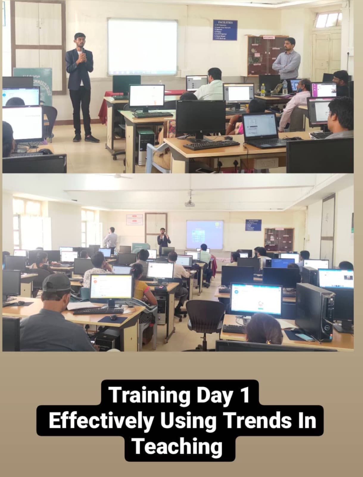 Faculty development training by Akash Jadhav on effectively using technology trends in teaching, in a college computer lab