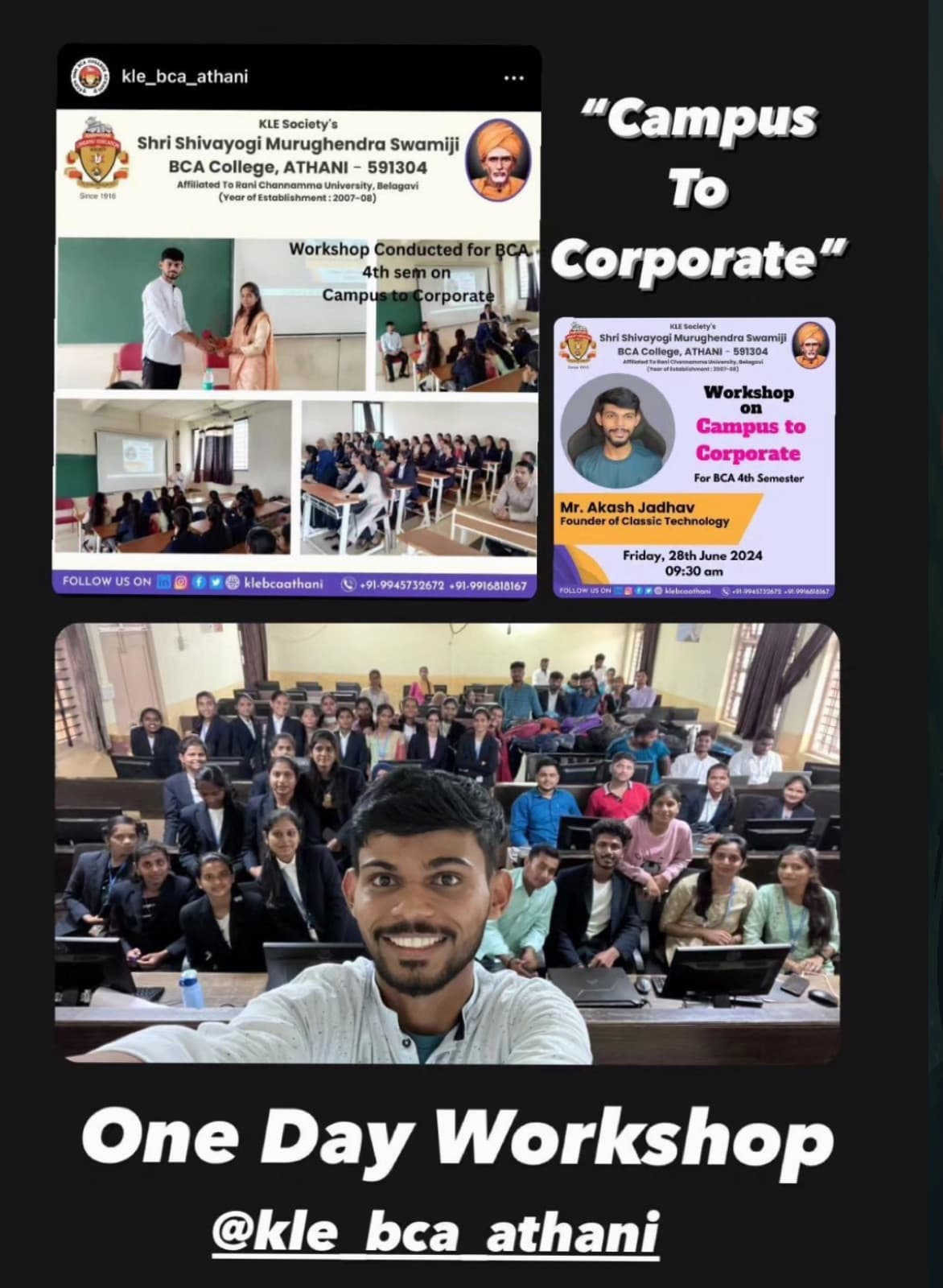 Campus to Corporate one day workshop by Akash Jadhav at KLE BCA College, Athani
