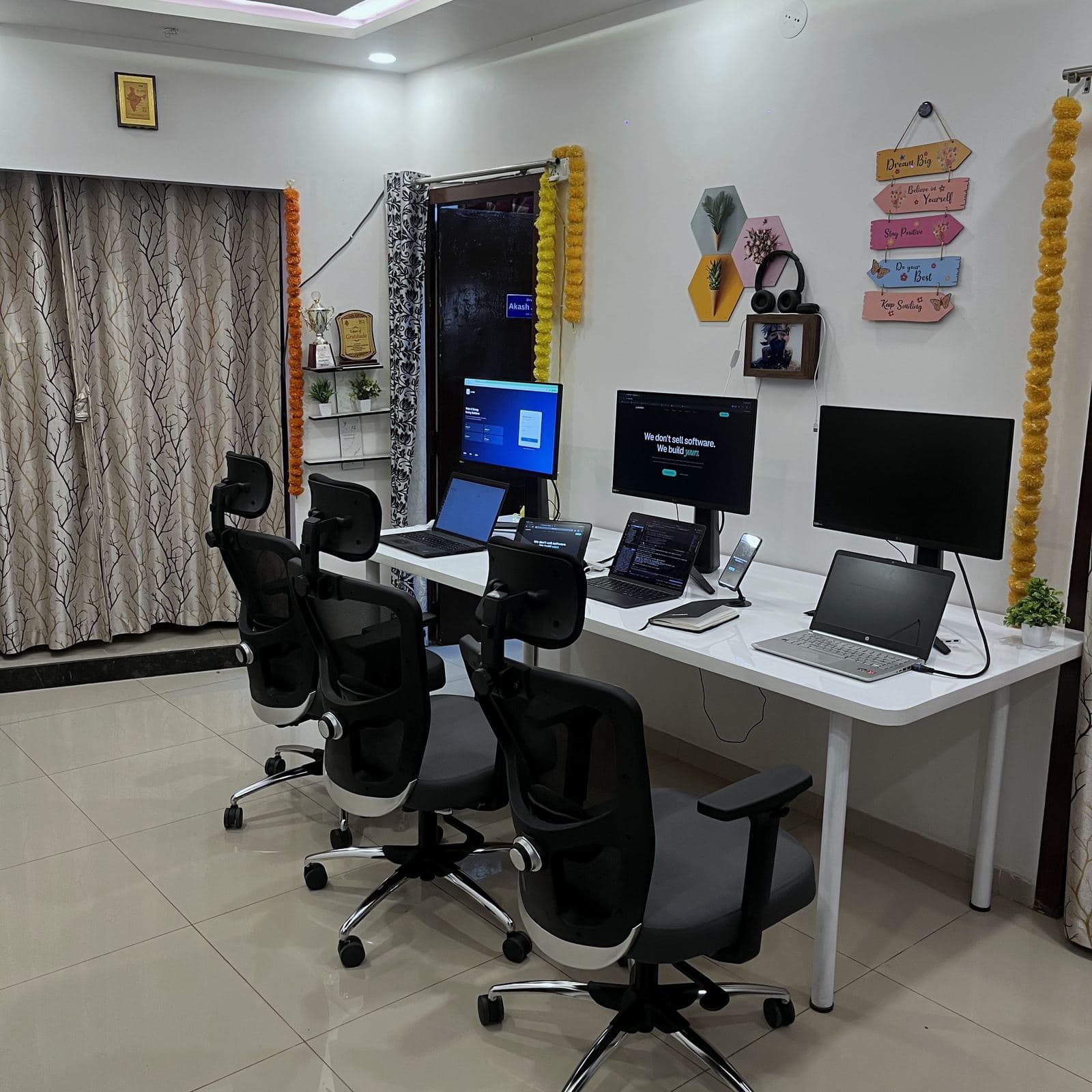 Workstations at the Akarvi Labs studio in Baner, Pune